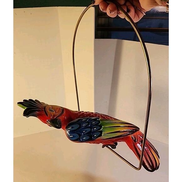 Vtg Talavera Parrot Colorful Ceramic Bird Figurine Hanging Perch Mexico - Picture 10 of 15